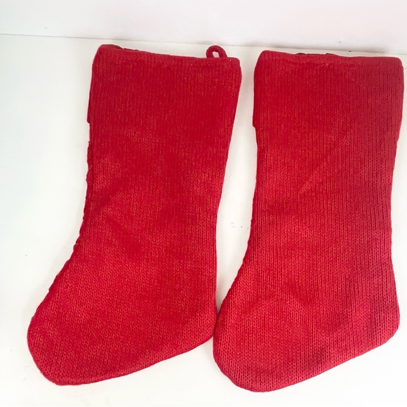 Two Red Knitted Christmas Stocking with S Initial - Picture 2 of 13